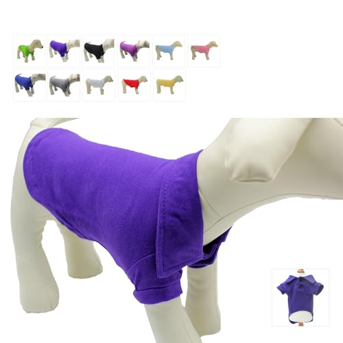 lovelonglong Basic Hunde-Polo-Shirts, Premium-Baumwolle, Polo-T-Shirts für große, mittelgroße und kleine Hunde mit einem Zwei-Knopf-Kragen, blanko, Violett, Größe M von lovelonglong