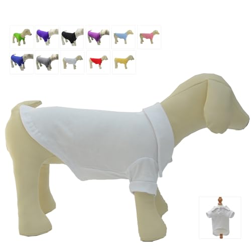 lovelonglong Basic Hunde-Polo-Shirts, Premium-Baumwolle, Polo-T-Shirts für große, mittelgroße und kleine Hunde mit einem Zwei-Knopf-Kragen, blanko, Weiß, Größe M von lovelonglong