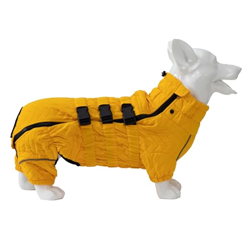 Warmer Hundemantel, doppellagige Hundeweste, vier Beine bedeckt, Winddicht, wasserdicht, reflektierende warme Hundeweste, Outdoor-Schlittschuhkostüm für Corgis und Dackel. Yellow D-S von lovelonglong