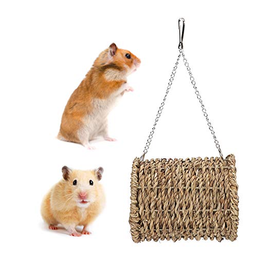 lvifloae Hamster-Hängematte, Hamster-Sommerschlaf-Hängematte, Hängebett für Eichhörnchen, Papageien mit Grasseil, Hängematte, Spielzeugkäfig-Zubehör von lvifloae