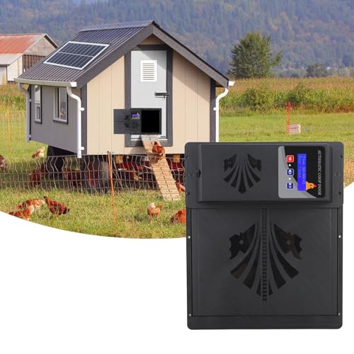 lvifloae Solar-Hühnerstalltür, USB, solarbetriebener automatischer Hühneröffner mit Timer, programmierbare LED-Anzeige, 3 Stromversorgungsmodi, horizontal offener Typ, Schwarz (Schwarz) von lvifloae