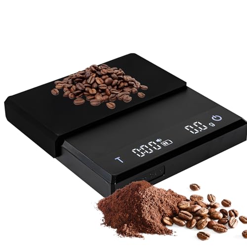 lvifloae Wiederaufladbare Mini-Kaffee-Skala mit Timer, 2 kg/0,1 g genaue wiederaufladbare Skala, 3 Modi, mit Silikonisolationsabdeckungsskala für Espresso- und Guss-Over-Kaffee (Black) von lvifloae