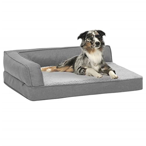 lvssiao Haustierkorb für Hunde und Katzen, Kuscheliger, Flauschiger Hundeplatz Hundematratze Ergonomisch 75x53 cm Leinenoptik Fleece Grau Hunde Hundekissen flauschig Hundekörbchen Hundesofa von lvssiao