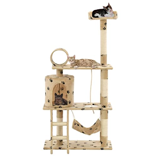 Katzenbaum Katzenkletterturm, Katzenkratzbaum Katzenbaum mit Sisal Kratzbäume 140cm Beige Pfotenabdrücke Katze Kletterbaum Haus Katzenkratzmöbel für Kätzchen von lvssiao