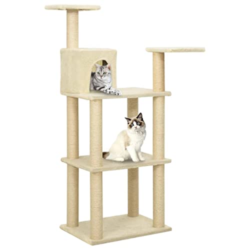 Katzenbaum Katzenkletterturm, Katzenkratzbaum Katzenbaum mit Sisal Kratzbäume Creme 119cm Katzenkletterbaum Haus Katzenkratzmöbel für Kätzchen von lvssiao