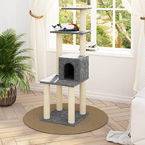 Katzenbaum Katzenkletterturm, Katzenkratzbaum Katzenbaum mit Sisal Kratzbäume Hellgrau 105cm Katze Kletterbaum Haus Katzenkratzmöbel für Kätzchen von lvssiao