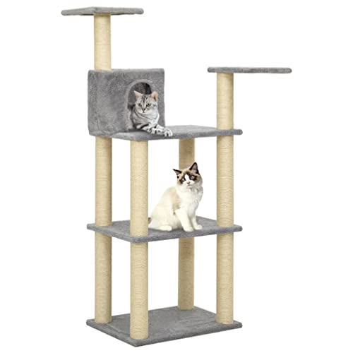 Katzenbaum Katzenkletterturm, Katzenkratzbaum Katzenbaum mit Sisal Kratzbäume Hellgrau 119cm Katzenkletterbaum Haus Katzenkratzmöbel für Kätzchen von lvssiao