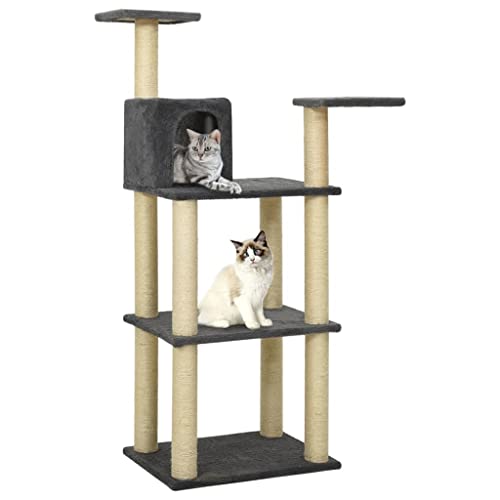 Katzenbaum Katzenkletterturm, Katzenkratzbaum Katzenbaum mit Sisal Kratzstämme Dunkelgrau 119cm Katzenkletterbaum Haus Katzenkratzmöbel für Kätzchen von lvssiao