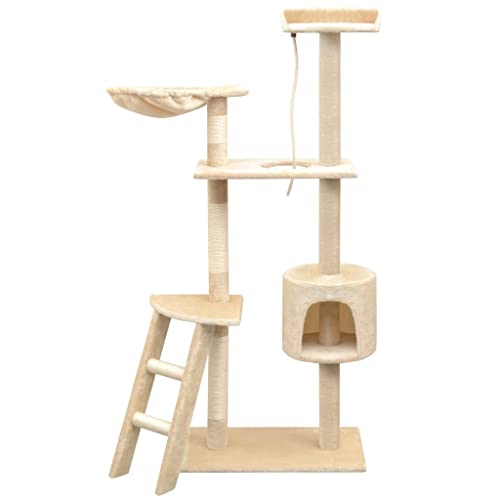 Katzenbaum Katzenkletterturm, Katzenkratzbaum Kratzbaum mit Sisal Kratzbäume 150cm Beige Katze Kletterbaum Haus Katzenkratzmöbel für Kätzchen von lvssiao