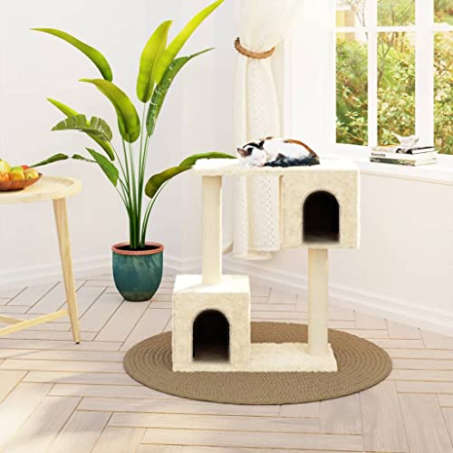 Katzenbaum Katzenkletterturm, Katzenkratzbaum Kratzbaum Mit zwei Hausen + Kratzstämmen und Plattformen Katzenkletterbaum Haus Katzenkratzmöbel für Kätzchen, Creme 60cm von lvssiao