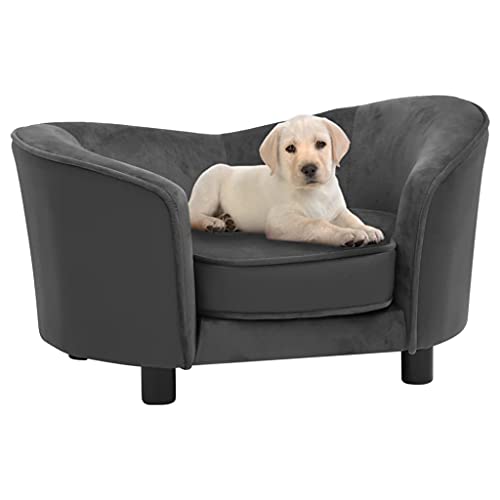 lvssiao Kuscheliger, Flauschiger Hundeplatz, Katzenbett waschbar Flauschiges Hundebett Hundesofa Dunkelgrau 69x49x40 cm Plüsch und Kunstleder Hunde Hundekissen Flauschig Hundekörbchen Hundesofa von lvssiao