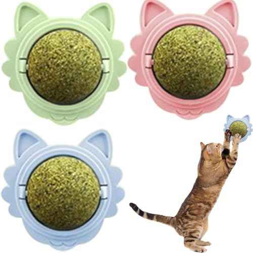 lyanny 3 Stück Katzenminze Ball, Katzenspielzeug Katzenminze Ball für Katzenwand, Drehbare Katzenminze Ball für Die Reinigung von Katzenzähnen von lyanny