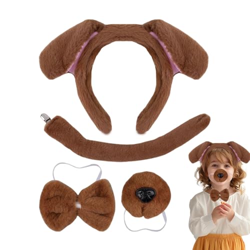 lyanny Hundeohren-Kostüm, Hundeohren-Stirnband - 4er-Set Welpen-Cosplay-Set,Verstellbares Hundekostüm, bequemes Kostüm-Kopfbedeckungsset, weich für Halloween-Partys von lyanny