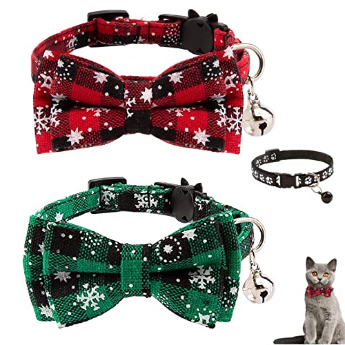 2 Stück Haustierhalsband, Weihnachts-Katzenhalsband, kleines Katzenhalsband für Jungen und Mädchen, Katzen, Kätzchenhalsband mit Schneeflockenmuster für Haustier, Weihnachtsfeier von lylqmy