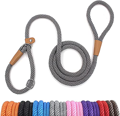 lynxking Schleppleine für Hunde Hundeleine Retrieverleine Führleine Zugleine für kleine mittelgroße große Hunde (Grey, Zugstopp-1.3cm x 240cm) von lynxking