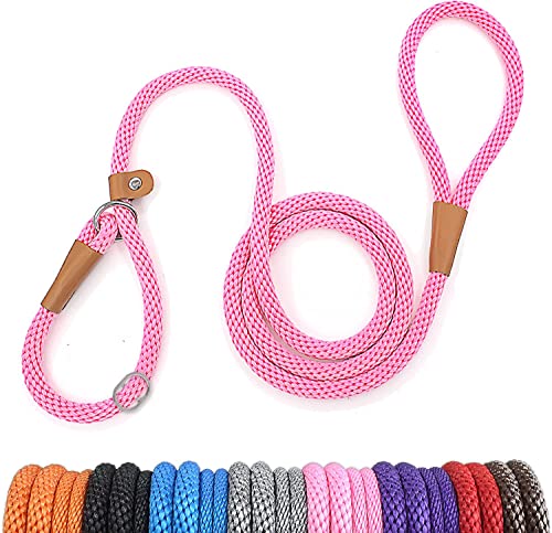 lynxking Schleppleine für Hunde Hundeleine Retrieverleine Führleine Zugleine für kleine mittelgroße große Hunde (Pink, Zugstopp-1.3cm x 150cm) von lynxking