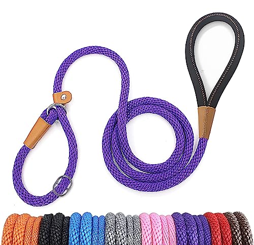 lynxking Schleppleine für Hunde Hundeleine Retrieverleine Führleine Zugleine für kleine mittelgroße große Hunde (Purple, Zugstopp-0.9cm x 180cm) von lynxking