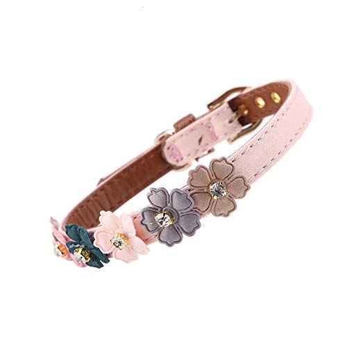 Sicherheitshalsbänder für Katzen, Verstellbare Hundehalsbänder für Kätzchen, mit Diamantblume, Schnallendesign, Hundefliege aus PU-Leder(1,3 * 34 cm-Rosa) von lyrlody