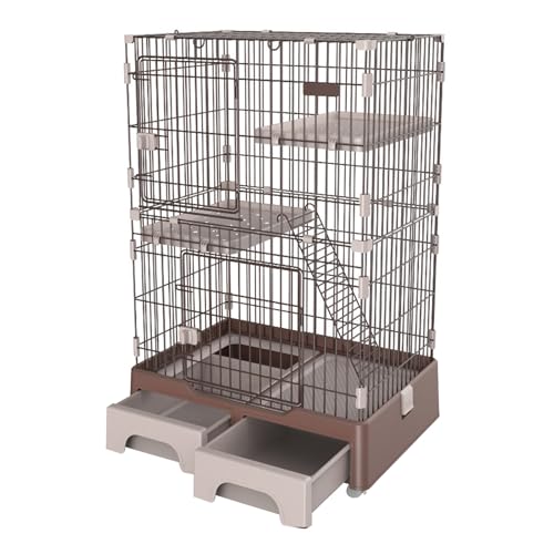 Deluxe-katzenkäfig, 3-stöckiger Katzen Käfig Für Den Innenbereich Mit Katzentoilette Und Aufbewahrungsschublade, Kleintierkäfig Mit Kletterleiter Und Ruheplattform(Brown) von lyxamjrzyp