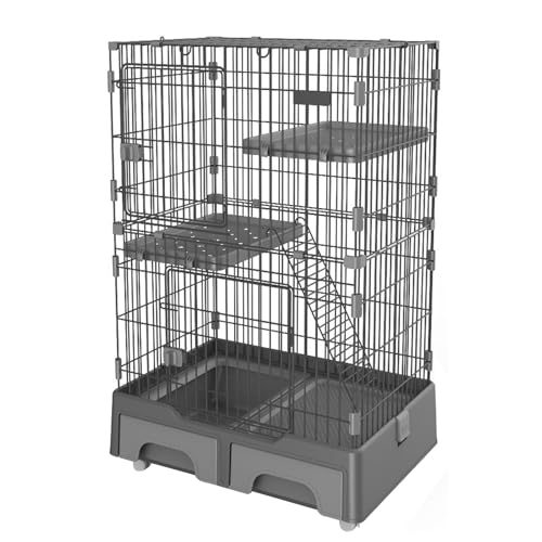 Deluxe-katzenkäfig, 3-stöckiger Katzen Käfig Für Den Innenbereich Mit Katzentoilette Und Aufbewahrungsschublade, Kleintierkäfig Mit Kletterleiter Und Ruheplattform(Gray) von lyxamjrzyp