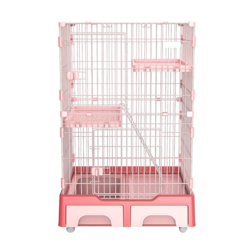 Deluxe-katzenkäfig, 3-stöckiger Katzen Käfig Für Den Innenbereich Mit Katzentoilette Und Aufbewahrungsschublade, Kleintierkäfig Mit Kletterleiter Und Ruheplattform(Pink) von lyxamjrzyp