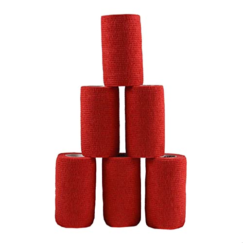 maDDma 1/3/6 Haftbandagen Größe+Farbe wählbar - selbsthaftende Bandage Fixierverband selbstklebend, Farbe:6 Stück | 10 cm | rot von maDDma