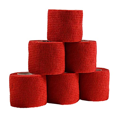 maDDma 1/3/6 Haftbandagen Größe+Farbe wählbar - selbsthaftende Bandage Fixierverband selbstklebend, Farbe:6 Stück | 5 cm | rot von maDDma