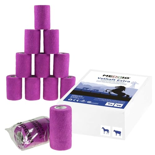 maDDma 12 x Vethaft Extra selbsthaftende Bandage 10cm Haftbandage für Huf- und Klauenpfleger, Tierärzte, Farbe:Fuchsia von maDDma