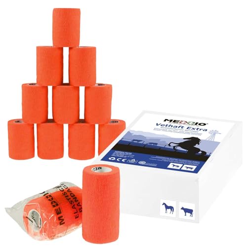 maDDma 12 x Vethaft Extra selbsthaftende Bandage 10cm Haftbandage für Huf- und Klauenpfleger, Tierärzte, Farbe:Neonorange von maDDma