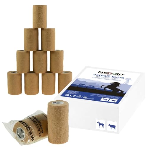 maDDma 12 x Vethaft Extra selbsthaftende Bandage 10cm Haftbandage für Huf- und Klauenpfleger, Tierärzte, Farbe:beige von maDDma