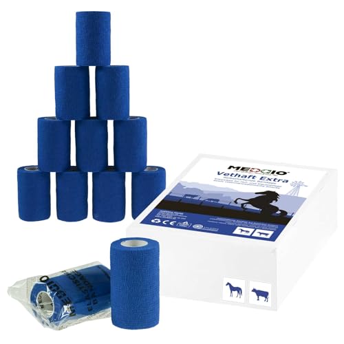 maDDma 12 x Vethaft Extra selbsthaftende Bandage 10cm Haftbandage für Huf- und Klauenpfleger, Tierärzte, Farbe:blau von maDDma