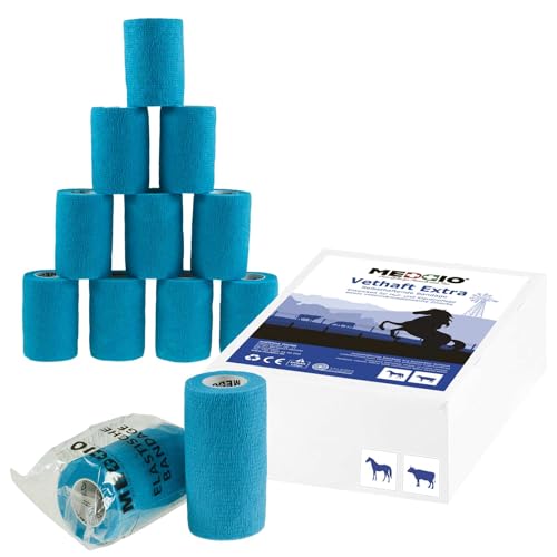 maDDma 12 x Vethaft Extra selbsthaftende Bandage 10cm Haftbandage für Huf- und Klauenpfleger, Tierärzte, Farbe:hellblau von maDDma