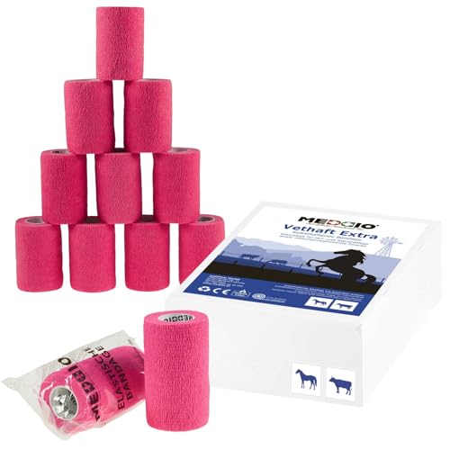 maDDma 12 x Vethaft Extra selbsthaftende Bandage 10cm Haftbandage für Huf- und Klauenpfleger, Tierärzte, Farbe:neonpink von maDDma