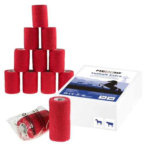 maDDma 12 x Vethaft Extra selbsthaftende Bandage 10cm Haftbandage für Huf- und Klauenpfleger, Tierärzte, Farbe:rot von maDDma