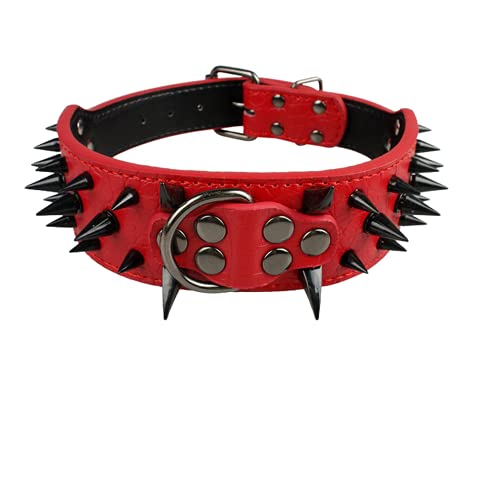 malyituk Hundehalsband, Leder, mit Nieten, breit, für mittelgroße und große Hunde, Größe M, 43–50 cm, Rot von malyituk