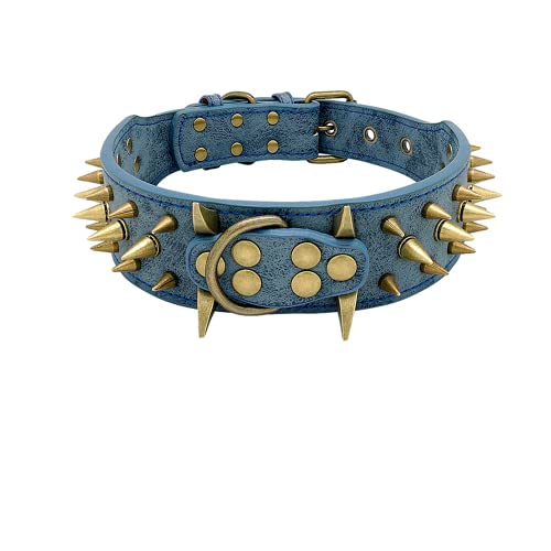 malyituk Hundehalsband, Leder, mit Nieten, breit, für mittelgroße und große Hunde (XL, 53–60 cm), Blau von malyituk