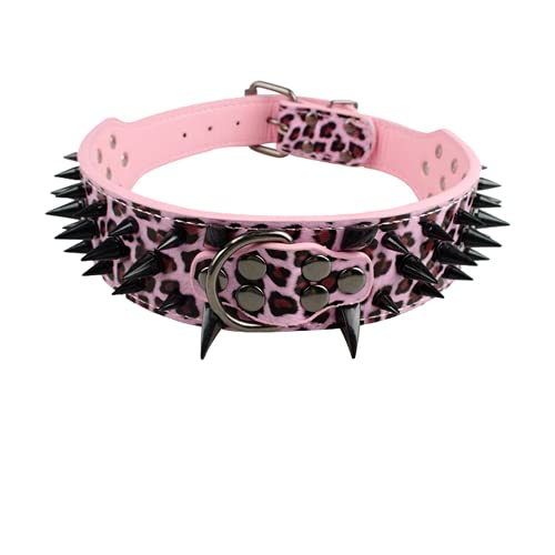 malyituk Hundehalsband mit Nieten, Leder, Leopardenmuster, breit, für mittelgroße und große Hunde, 48–55 cm, Pink von malyituk