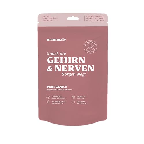 mammaly Pure Genius Kognitiv Snack, Nahrungsergänzungen & Vitamine für Hunde, für Hunde mit Ginkgo, gut für die Gehirnentwicklung, passend zu Intelligenzspielzeug für Hunde, 110g (Beutel) von mammaly