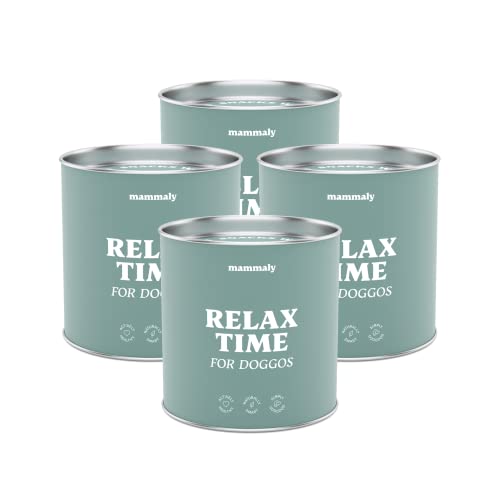 mammaly 4X Super-Sparpaket Beruhigungsmittel für Hunde Relax Time - Leckerlis mit Baldrian & Zitronenmelisse (Entspannungs- & Anti-Stress-Mittel) Seelenruhe & Entspannung Hund bei Angst/Stress von mammaly