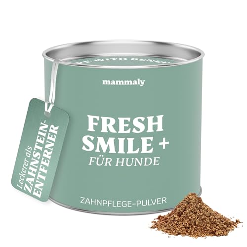 mammaly Hunde Zahnpflege Pulver Fresh Smile+ mit Pfefferminze (extra frischer Atem) – Zahnpulver hilft gegen Zahnstein Bildung & gegen Mundgeruch - Dental Pulver mit Kalzium für gesunde Zähne von mammaly