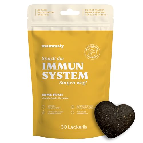 mammaly Immu Push Vitamin Komplex für Hunde Test-Set – Nahrungsergänzung mit Bierhefe, Spirulina, Multivitamin (C, A, B1, Zink) – Hund Immunsystem & Abwährkräfte stärken mit Probiotika Snacks von mammaly