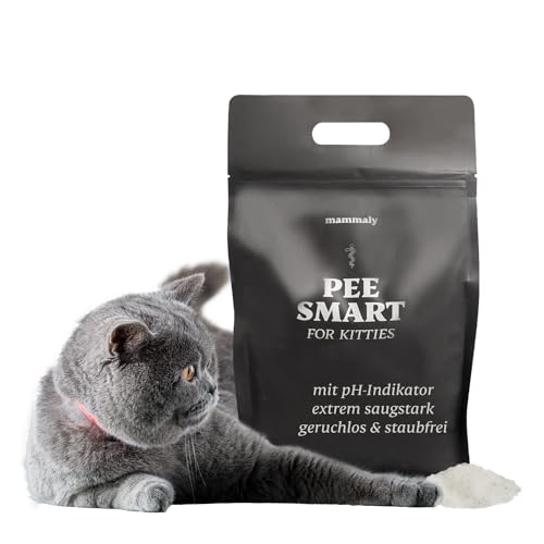 mammaly Pee Smart Katzenstreu geruchsneutralisierend - Duft & Deo frei, Silikat Katzenstreu, fein, Katzenstreu Nicht klumpend, Reichweite: 1 Monat von mammaly