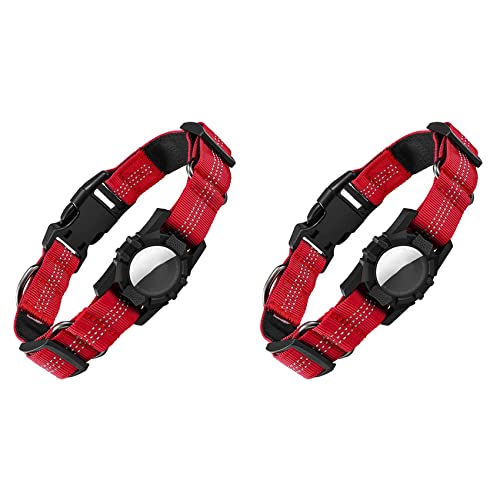 mansH 2X Hundehalsband, Reflektierendes Air Tag Hundehalsband für Airtags - Verstellbares Strapazierfähiges Hundehalsband Rot von mansH