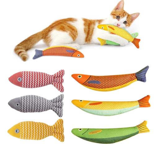 mansH Katzenspielzeug Saury Fish, Katzenkauspielzeug, Katzenspielzeug für Gelangweilte Erwachsene Hauskatzen, 6 Stück von mansH