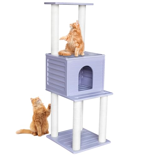 MAOHEGOU 156.2 cm Outdoor Katzenbaum Turm, Katzenhaus für Katzen im Freien, wetterfeste große Katzenhütte mit Kratzbäumen für Catio von maohegou