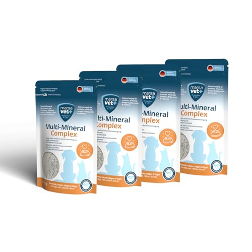 Marsavet Multi-Mineral- Complex Pulver 4X 125 g mit Vitaminen, Mineralstoffen, Omega 3 & Proteinen für Hunde, Katzen und andere Haustiere. Es bietet essenzielle Nährstoff von marsavet+