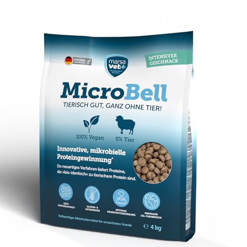 Marsavet Trockenfutter MicroBell – 4 kg. Monoprotein-Hundefutter mit mikrobiellen Proteinen, geeignet für Vegetarier, Allergiker und empfindliche Hunde. Gluten- und getreidefrei. von marsavet+