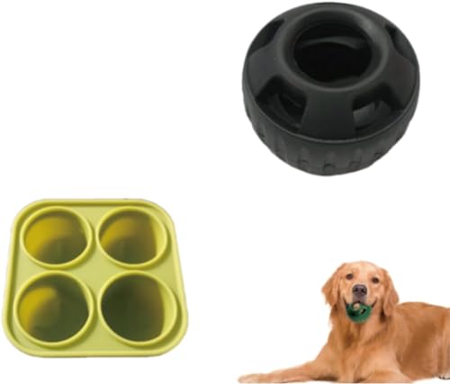 Pupsicle Dog Toy Durable Treat, Schleckball Dog, Interactive Dog Treat Ball Toy, Fillable Dog Toy to Distract Your Puppy, Safe for Dogs, Easy to Clean (Black Ball + Fruit Green Mold) von massoke