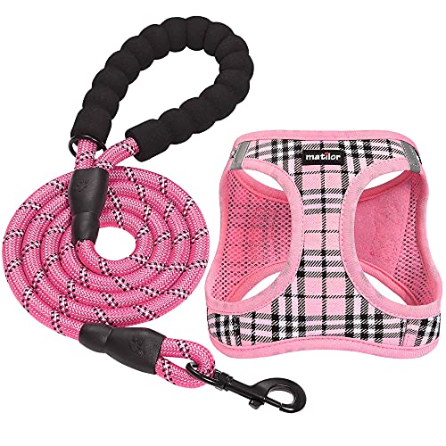 matilor Hundegeschirr Step-in Atmungsaktiv Welpen Katze Hund Weste Geschirr für Kleine Mittlere Hunde Rosa Plaid von matilor