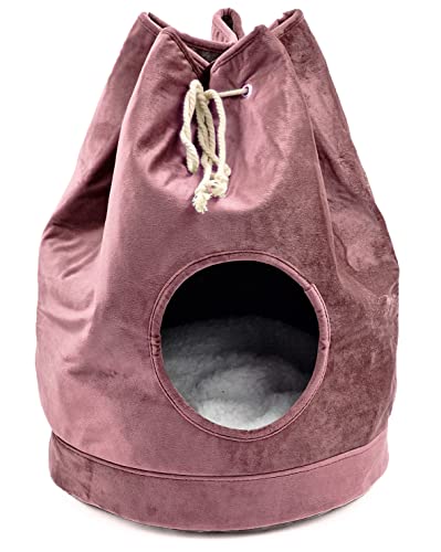 matrasa Katzenhöhle SEESACK - Velours Katzenkorb 34x46cm - Höhle für Katzen Katzenbett Rosa von matrasa